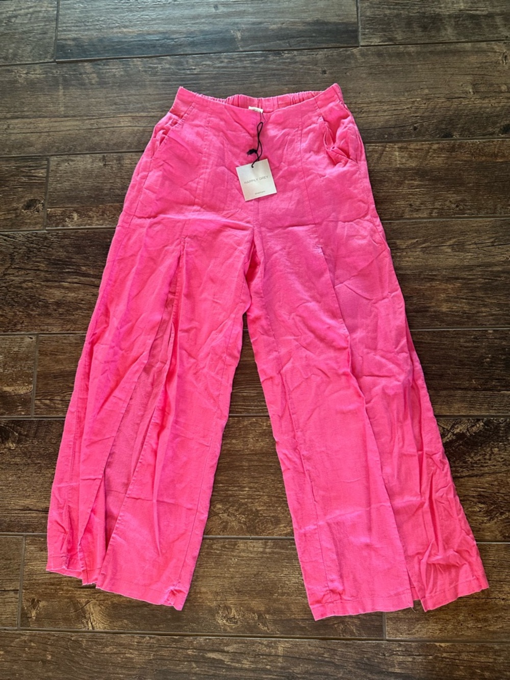 NWT Bright Pink Wide Leg Linen Blend Pants